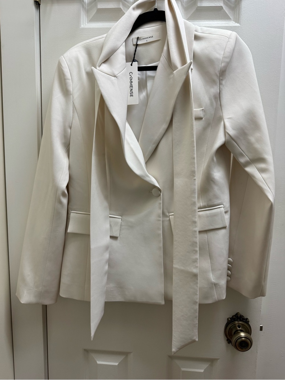 Commense Ivory Tie-Neck Blazer Jacket